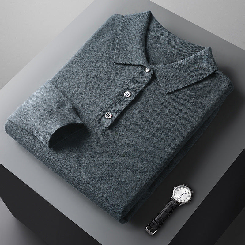 Polo Collar Loose Pure Color All-matching Woolen Sweater