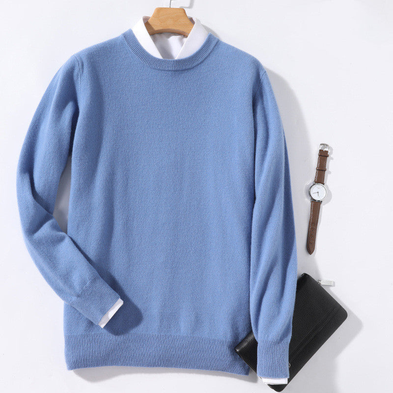 Round neck pure wool padded sweater