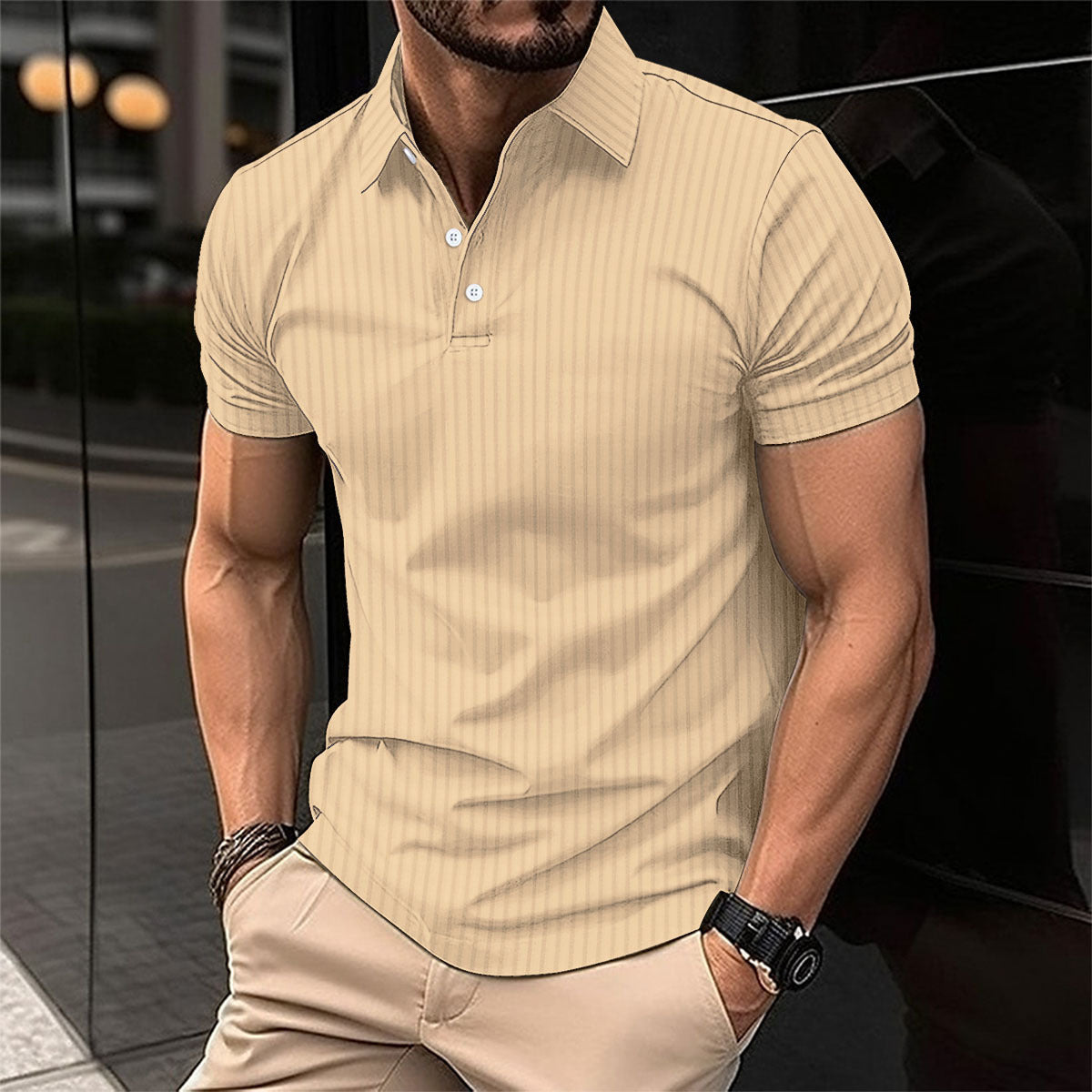 Elastic Vertical Polo Shirt