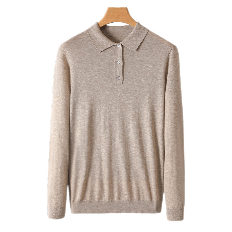 Polo Collar Loose Pure Color All-matching Woolen Sweater