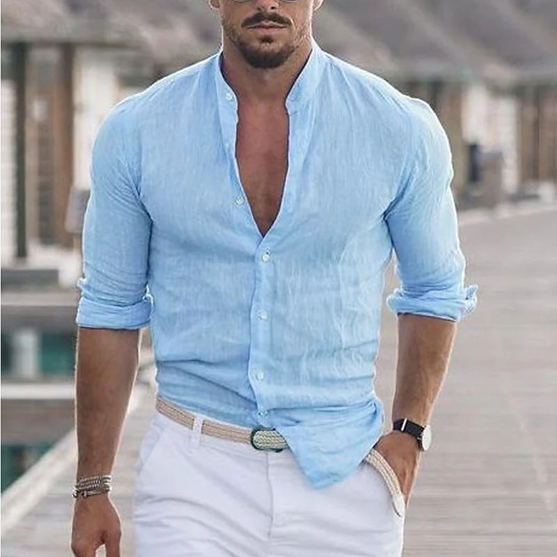 Long Sleeve Shirt With Button Casual Solid Color