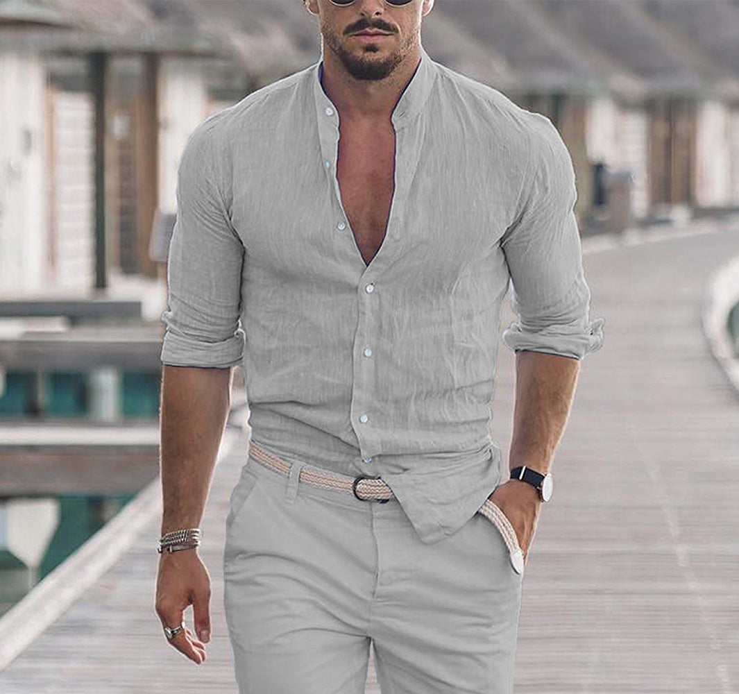 Long Sleeve Shirt With Button Casual Solid Color