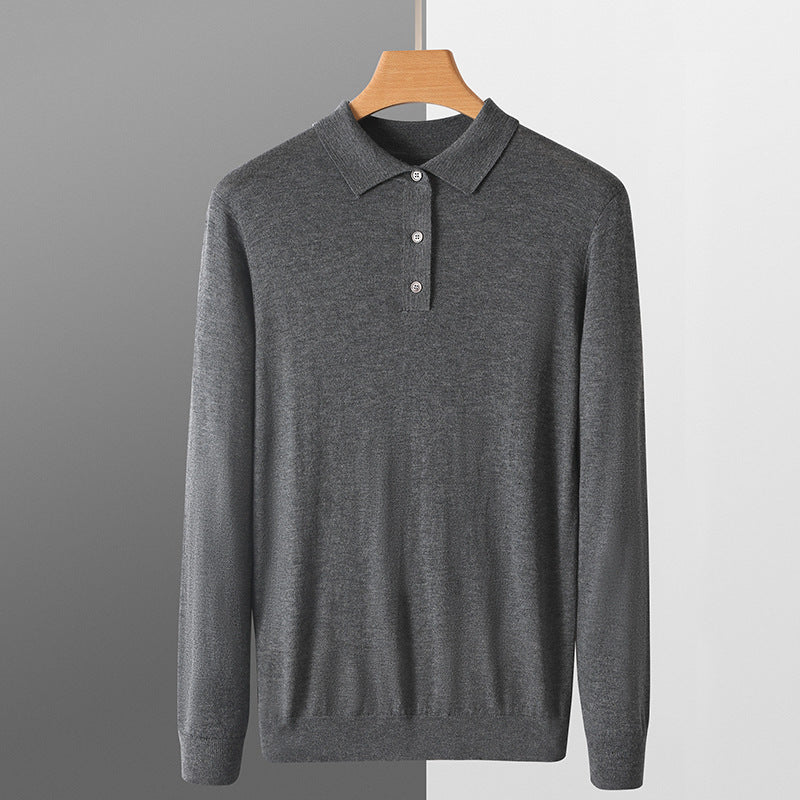 Polo Collar Loose Pure Color All-matching Woolen Sweater