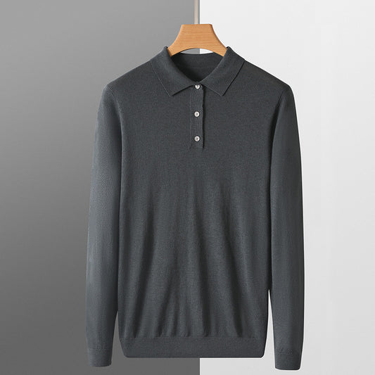 Polo Collar Loose Pure Color All-matching Woolen Sweater