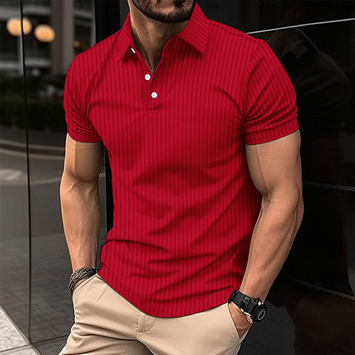 Elastic Vertical Polo Shirt