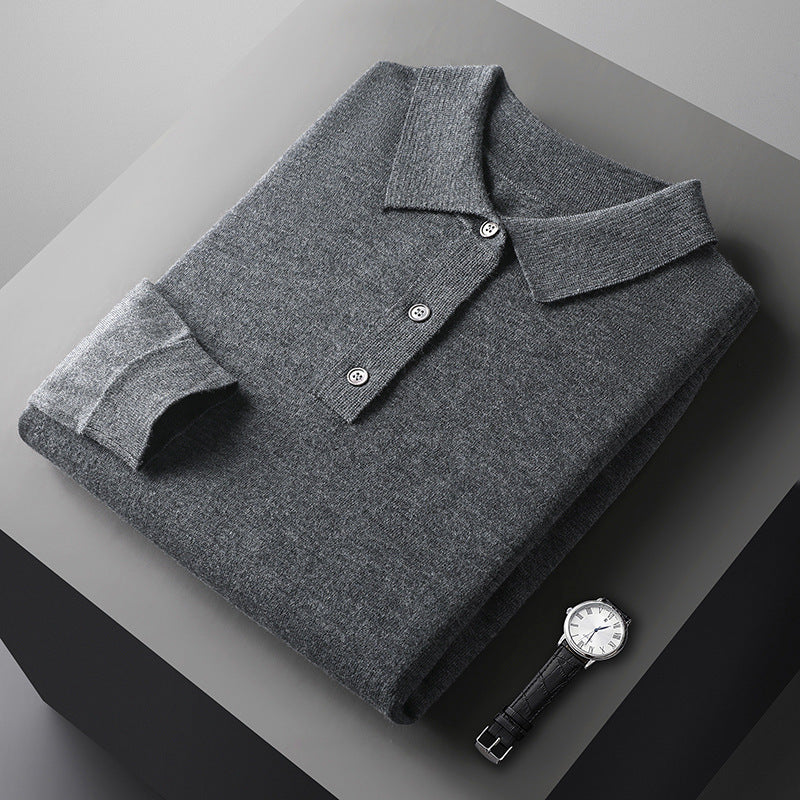 Polo Collar Loose Pure Color All-matching Woolen Sweater