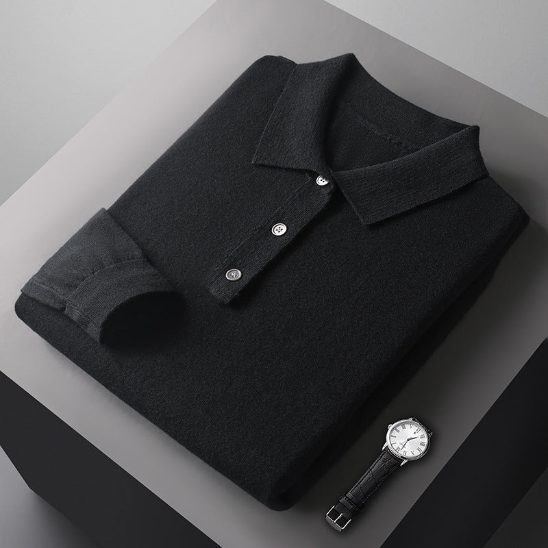 Polo Collar Loose Pure Color All-matching Woolen Sweater