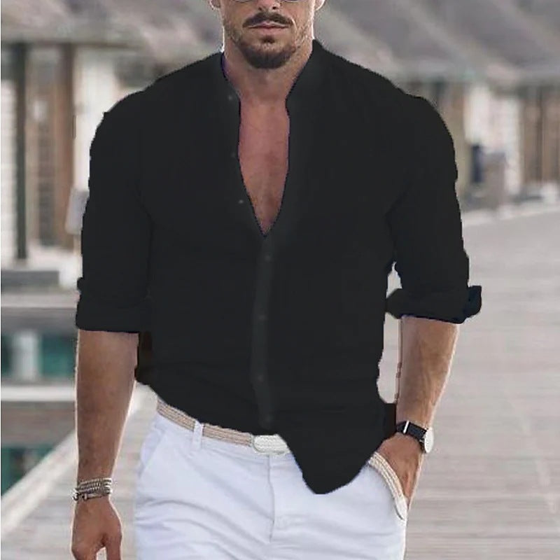 Long Sleeve Shirt With Button Casual Solid Color