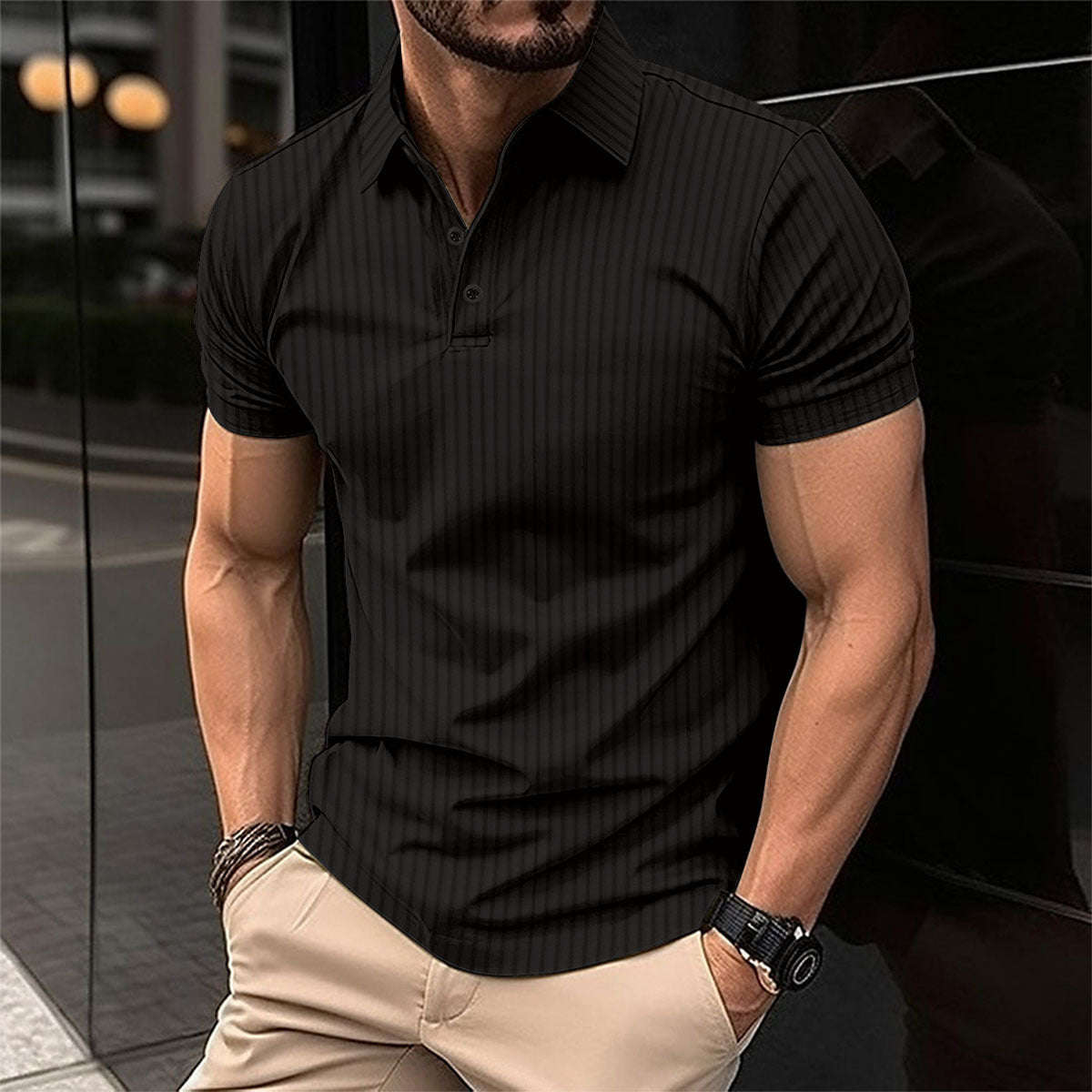 Elastic Vertical Polo Shirt