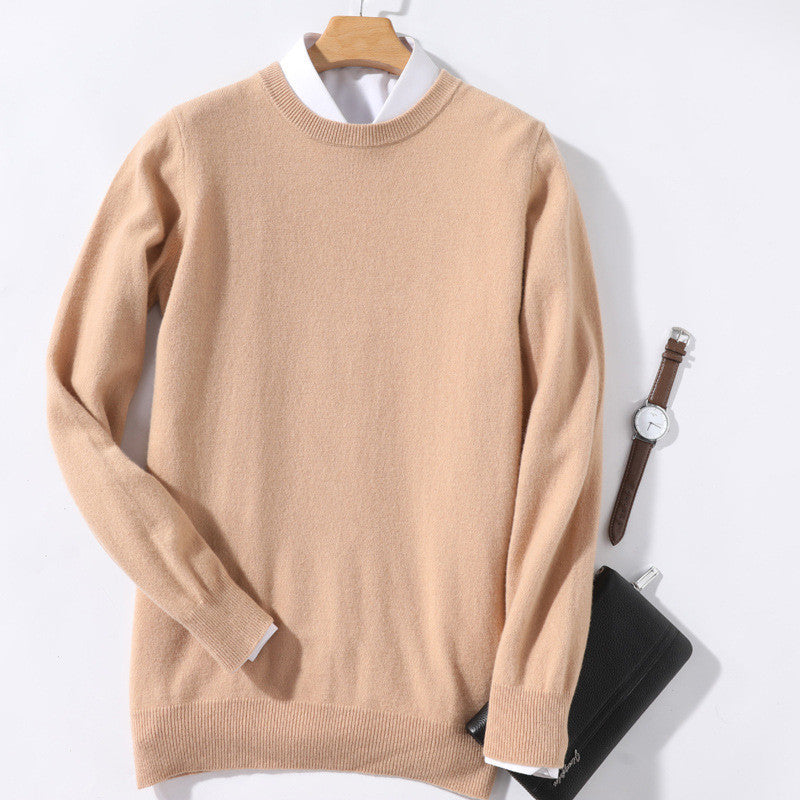 Round neck pure wool padded sweater