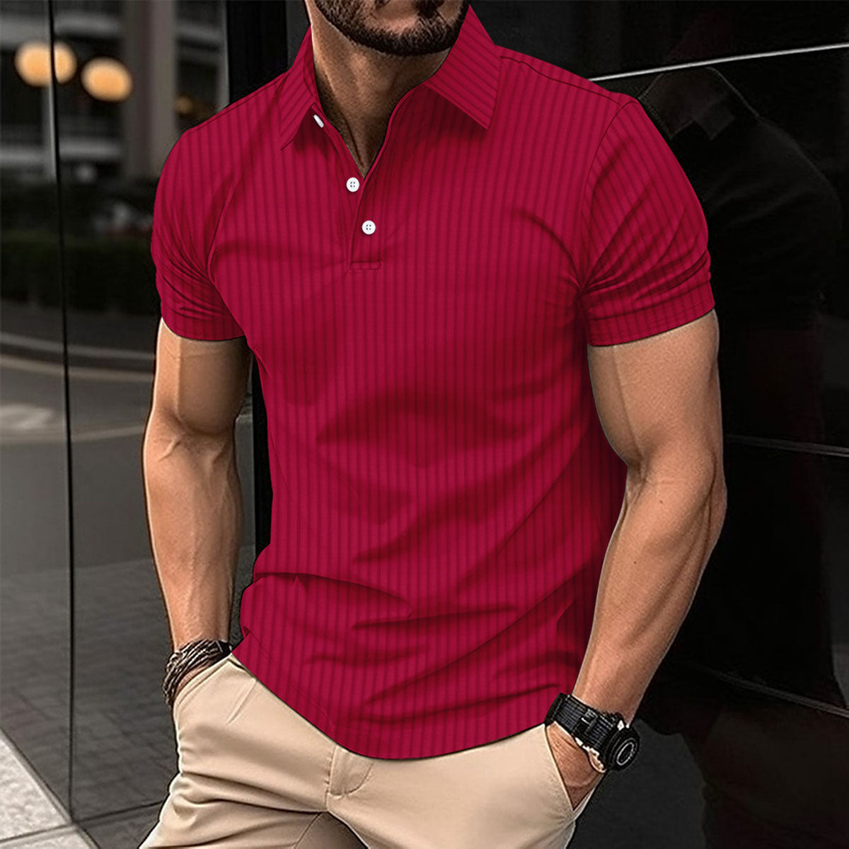 Elastic Vertical Polo Shirt