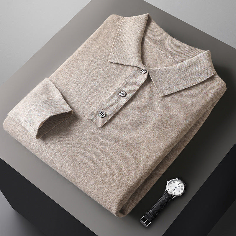 Polo Collar Loose Pure Color All-matching Woolen Sweater