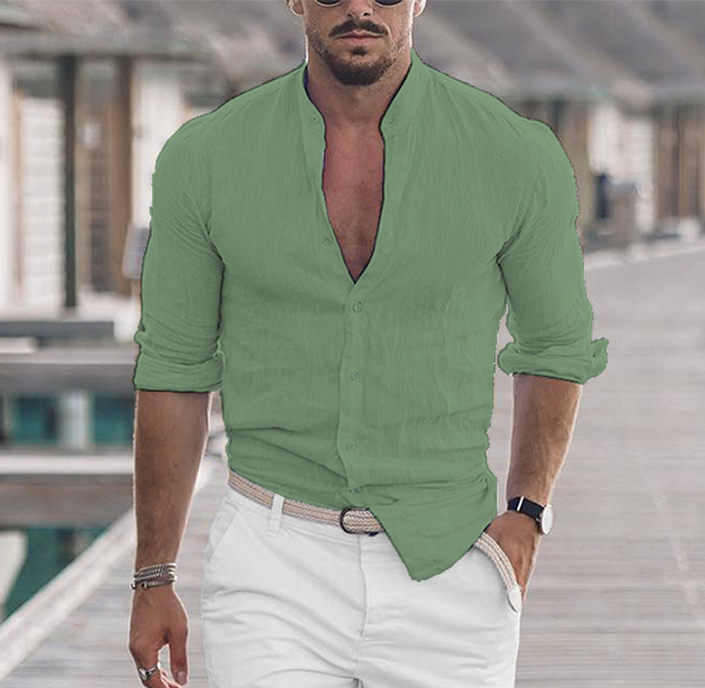 Long Sleeve Shirt With Button Casual Solid Color