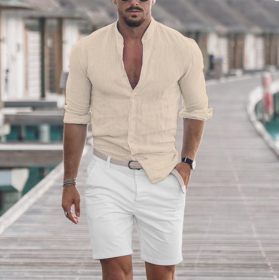 Long Sleeve Shirt With Button Casual Solid Color