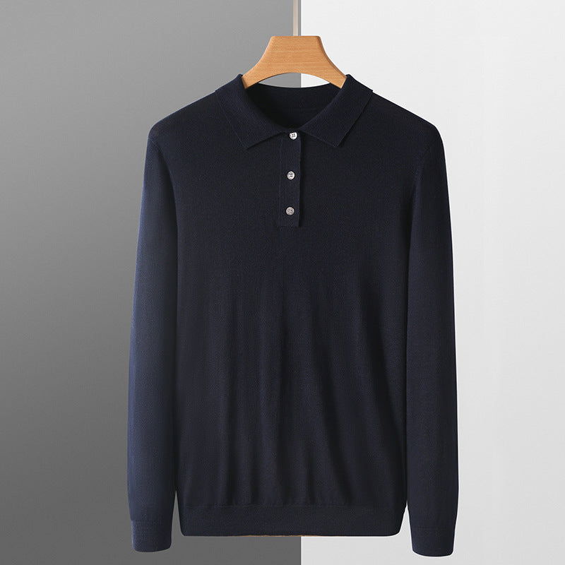 Polo Collar Loose Pure Color All-matching Woolen Sweater