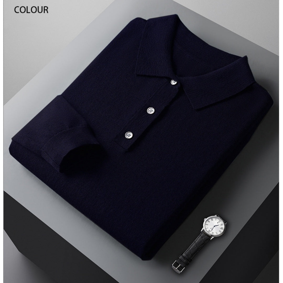 Polo Collar Loose Pure Color All-matching Woolen Sweater