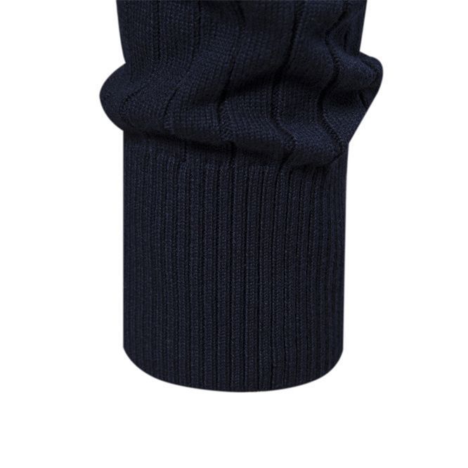 Striped knit turtleneck zip-up sweater