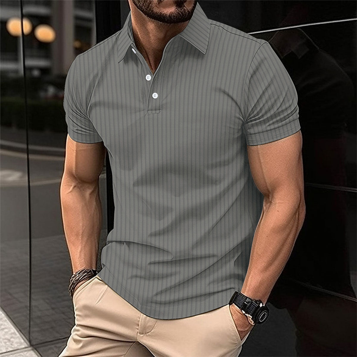 Elastic Vertical Polo Shirt